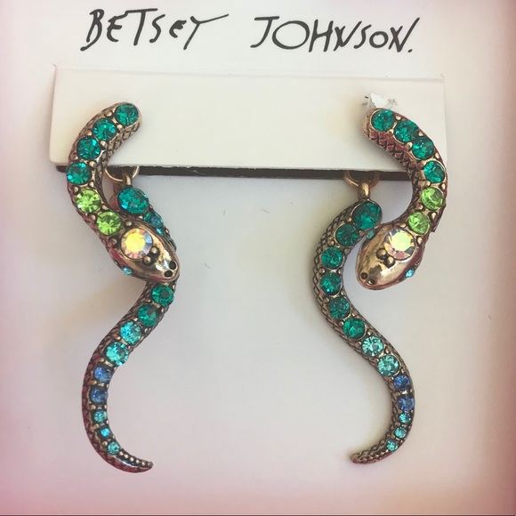 Betsey Johnson Earrings, Jeweled Snakes, New - Picture 2 of 5
